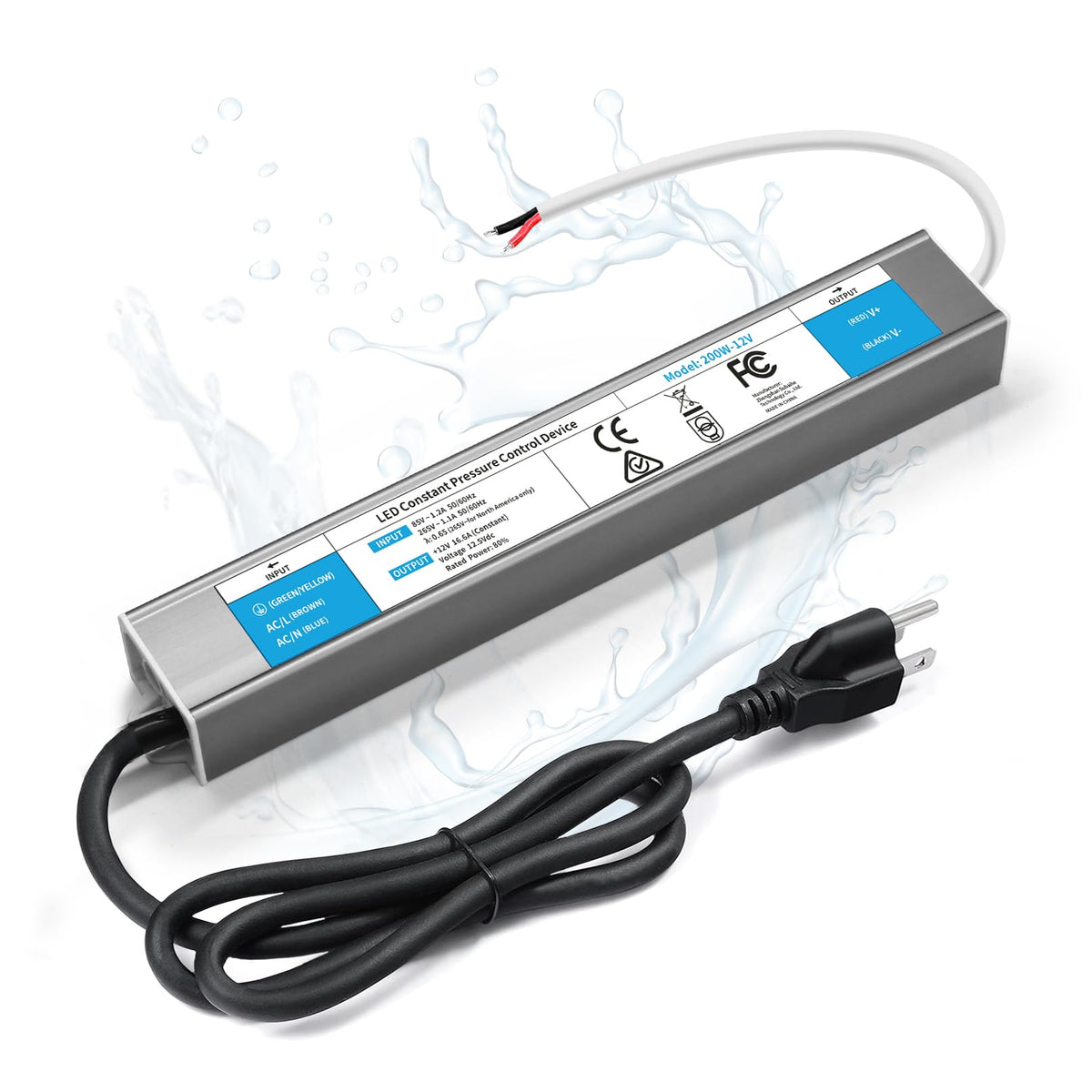 200 Watts Waterproof IP67 LED Driver 85V-265V AC to 12V DC Converter F8863