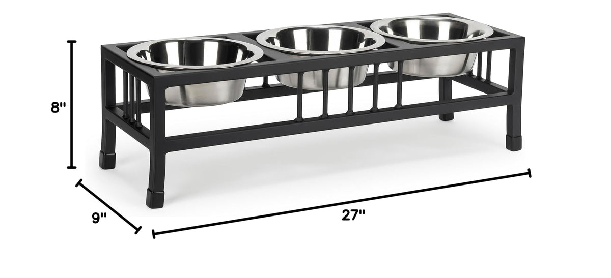 Black 3 Bowl Metal Raised Pet Feeder I335121