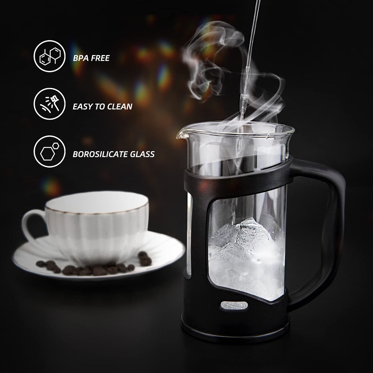 Mini French Press Coffee Maker, 1 Cup, 12oz, Stainless Steel Filter W235