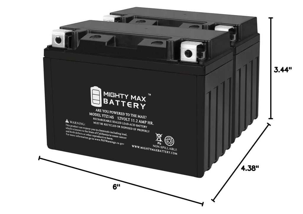 12 Volt 11.2 AH 230 CCA Rechargeable Maintenance Free SLA AGM Motorcycle Battery Pack of 2 U87569