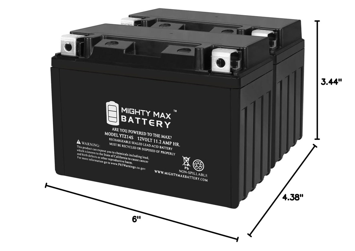 12 Volt 11.2 AH 230 CCA Rechargeable Maintenance Free SLA AGM Motorcycle Battery Pack of 2 U87569