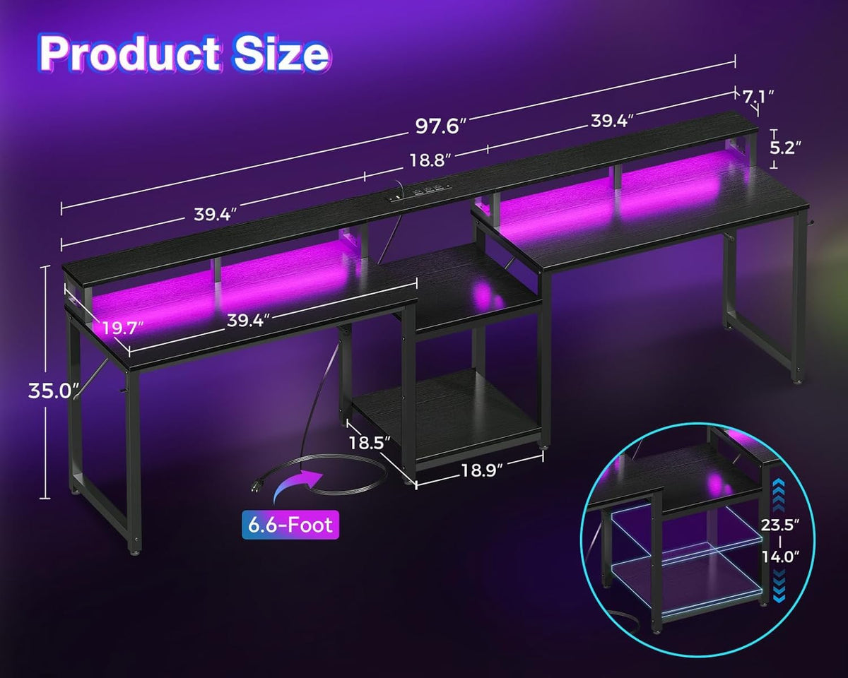 98'' 2 Person Gaming Desk with LED Lights H91294