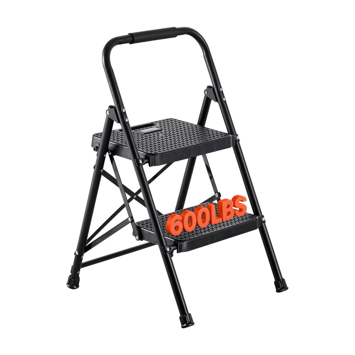 2 Step Folding Steel Ladder 600 lbs Capacity Black S72635