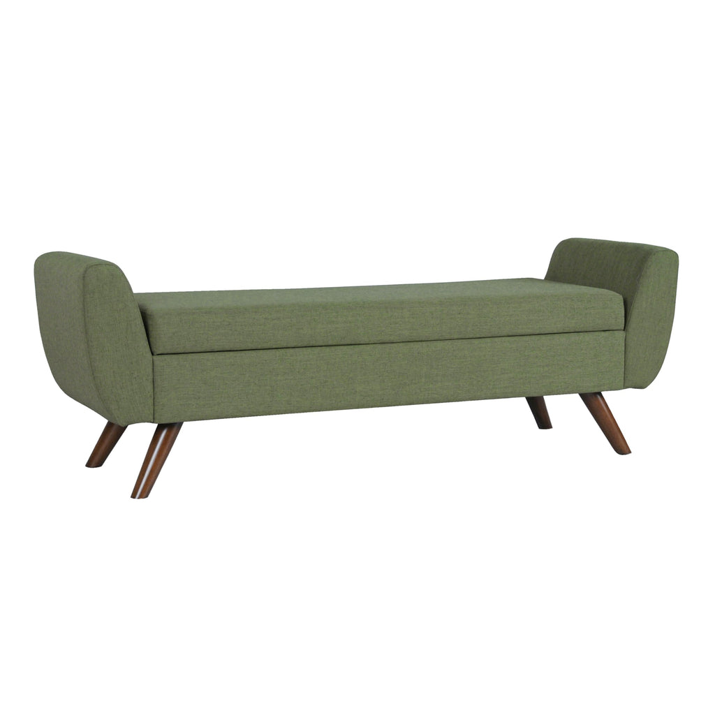 Olive Green Woven Storage Bench with Wood Legs N82773