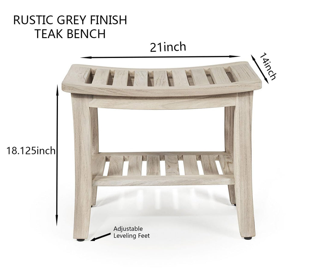 Gray Teak Shower Bench with Shelf 21 Inch F9323