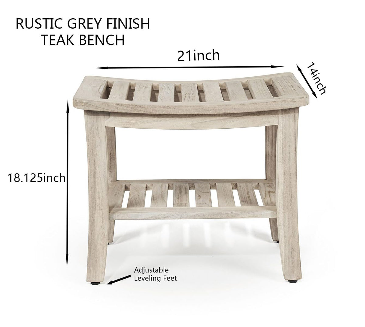 Gray Teak Shower Bench with Shelf 21 Inch F9323
