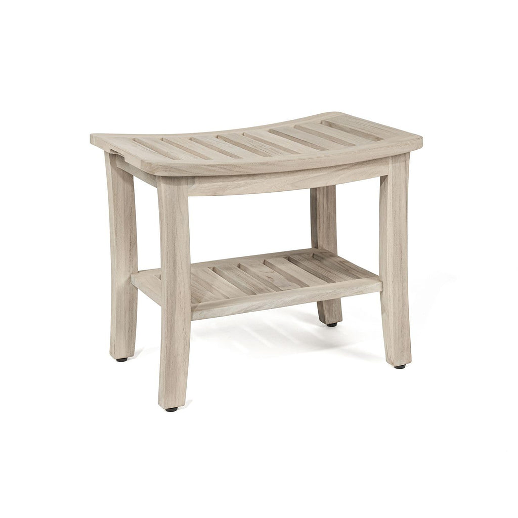 Gray Teak Shower Bench with Shelf 21 Inch F9323
