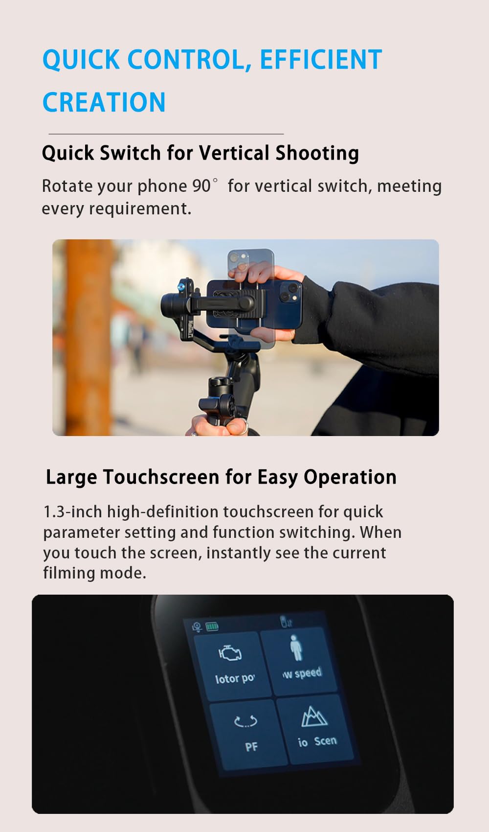 3-Axis Phone Gimbal Stabilizer with Integrated Grip D836