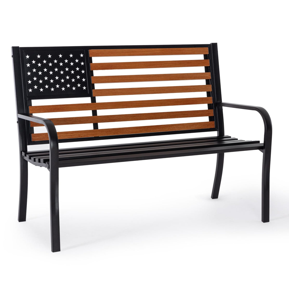 50” Outdoor Garden Bench with Flag Style Cast Iron Metal Frame W505