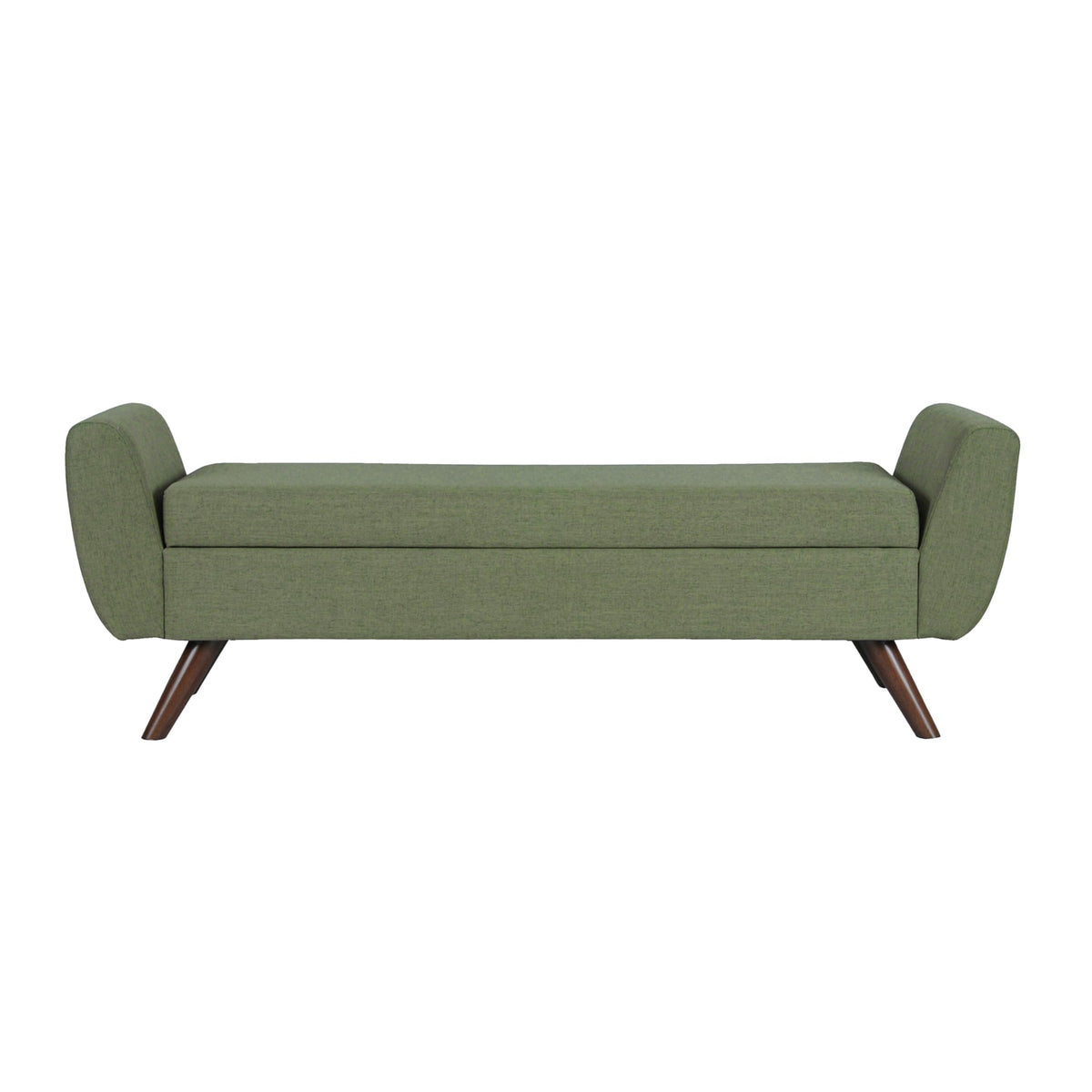Olive Green Woven Storage Bench with Wood Legs N82773