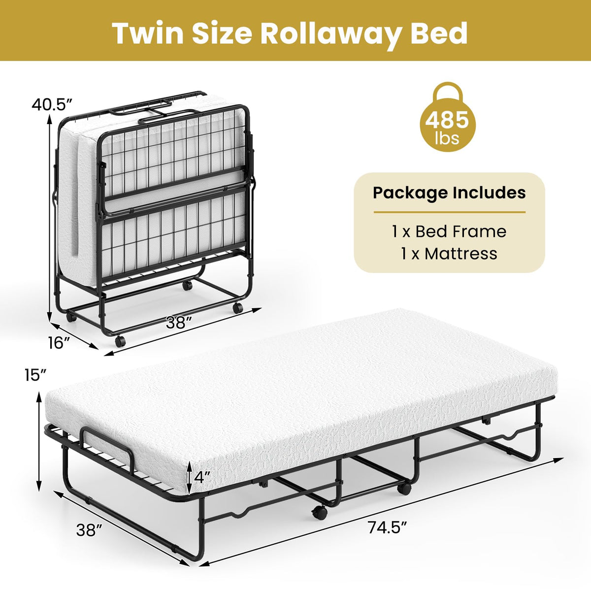 Twin Folding Bed with Mattress W115477