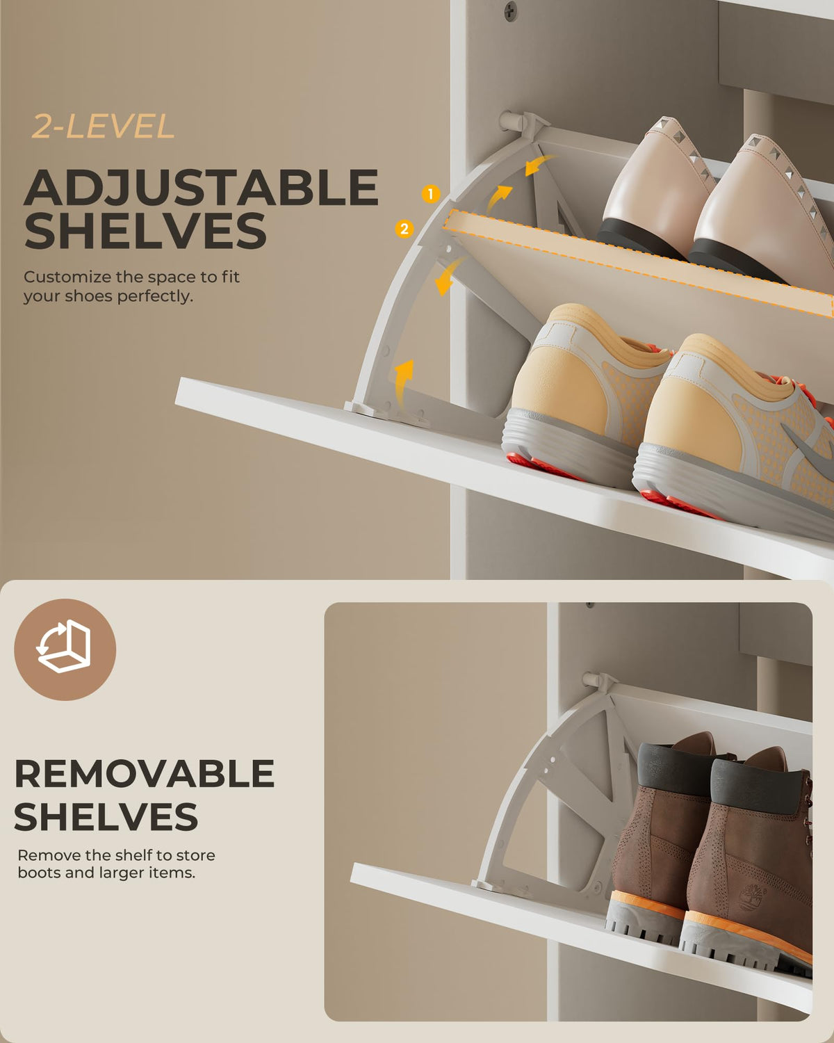 Narrow Shoe Storage Cabinet with 3 Flip Drawers J3674
