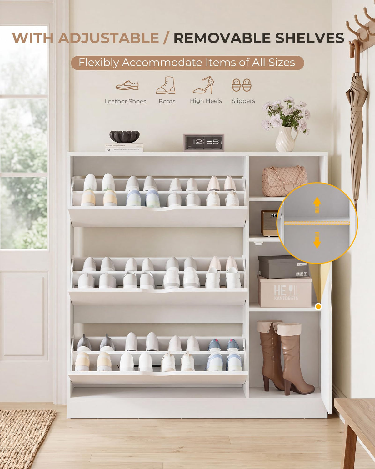 Narrow Shoe Storage Cabinet with 3 Flip Drawers J3674