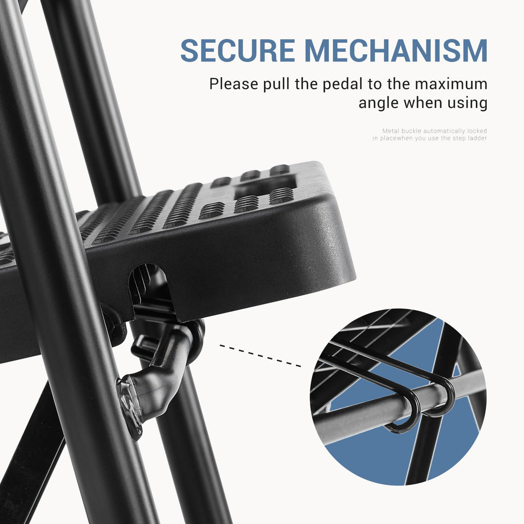 2 Step Stool with Anti-Slip Pedal & Handrail, 330lbs, Black O7078