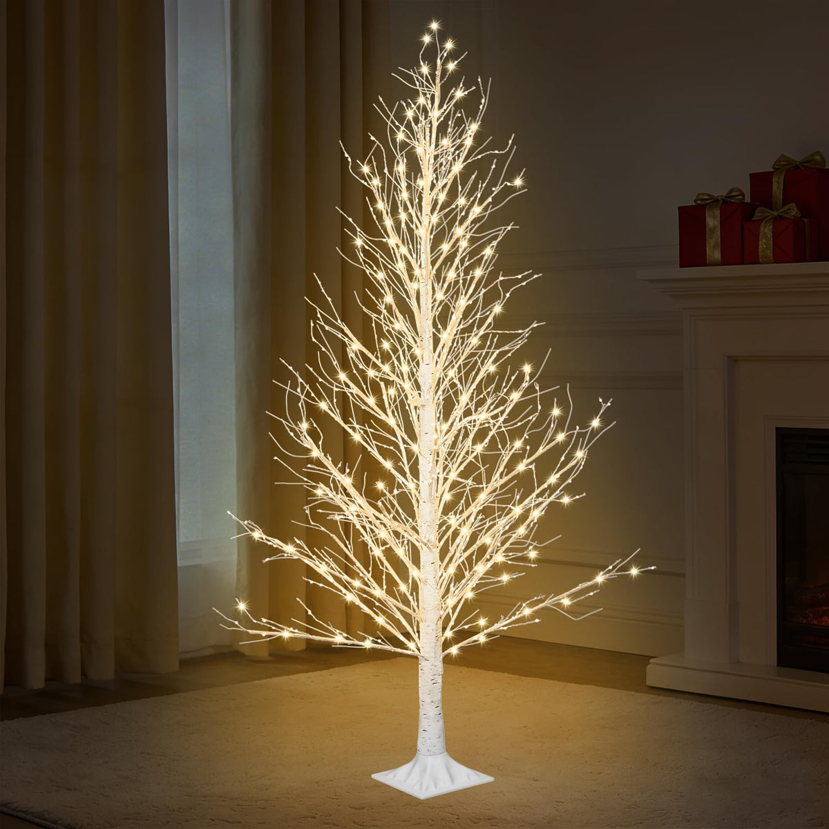 6FT LED Lighted Birch Tree with Timer IP44 Waterproof A15477