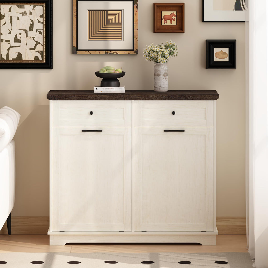 20 Gallon Double Tilt Out Wood Trash Can Cabinet with Drawer L517001