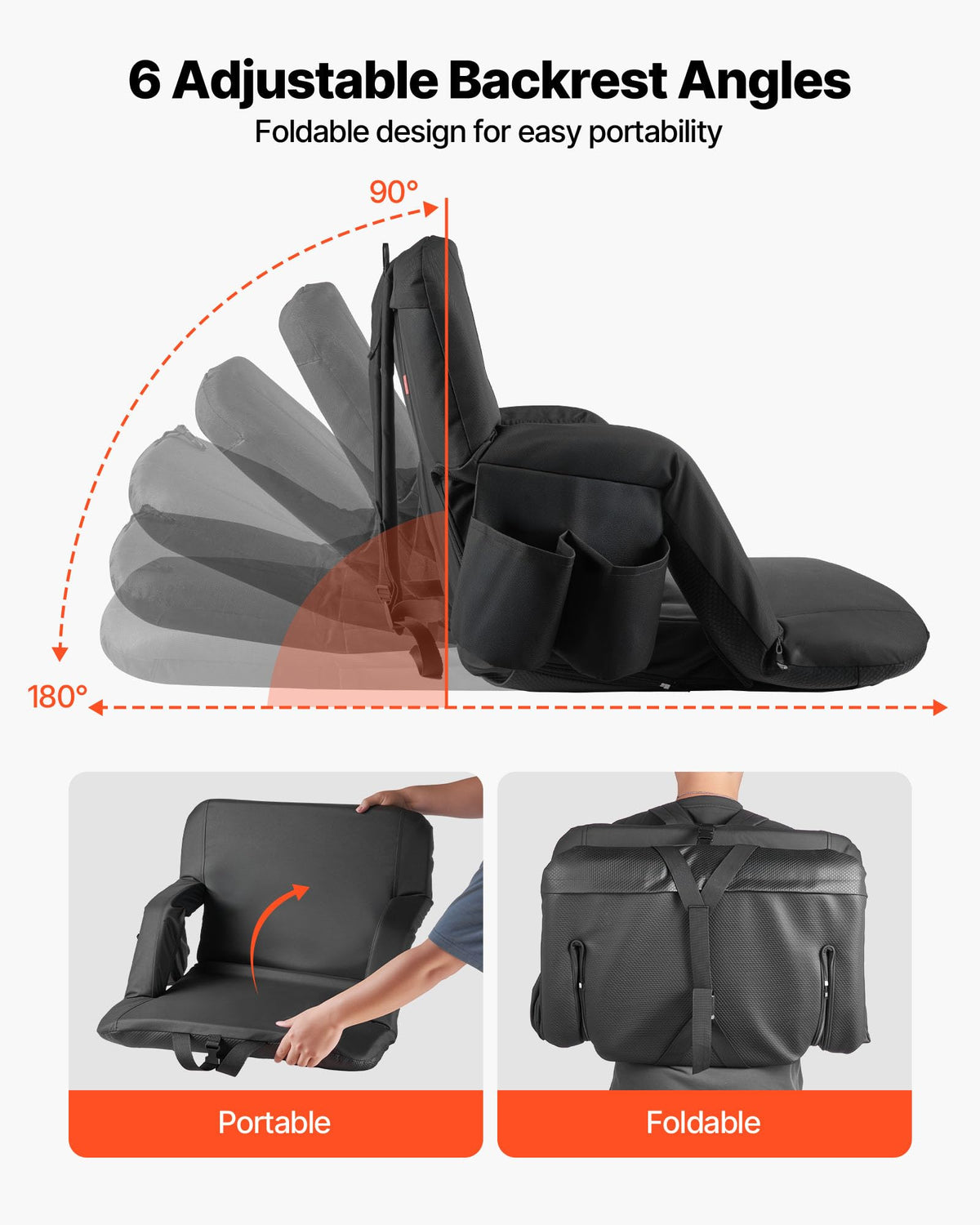 6 Adjustable Angle Padded Stadium Seat with Armrest M630231