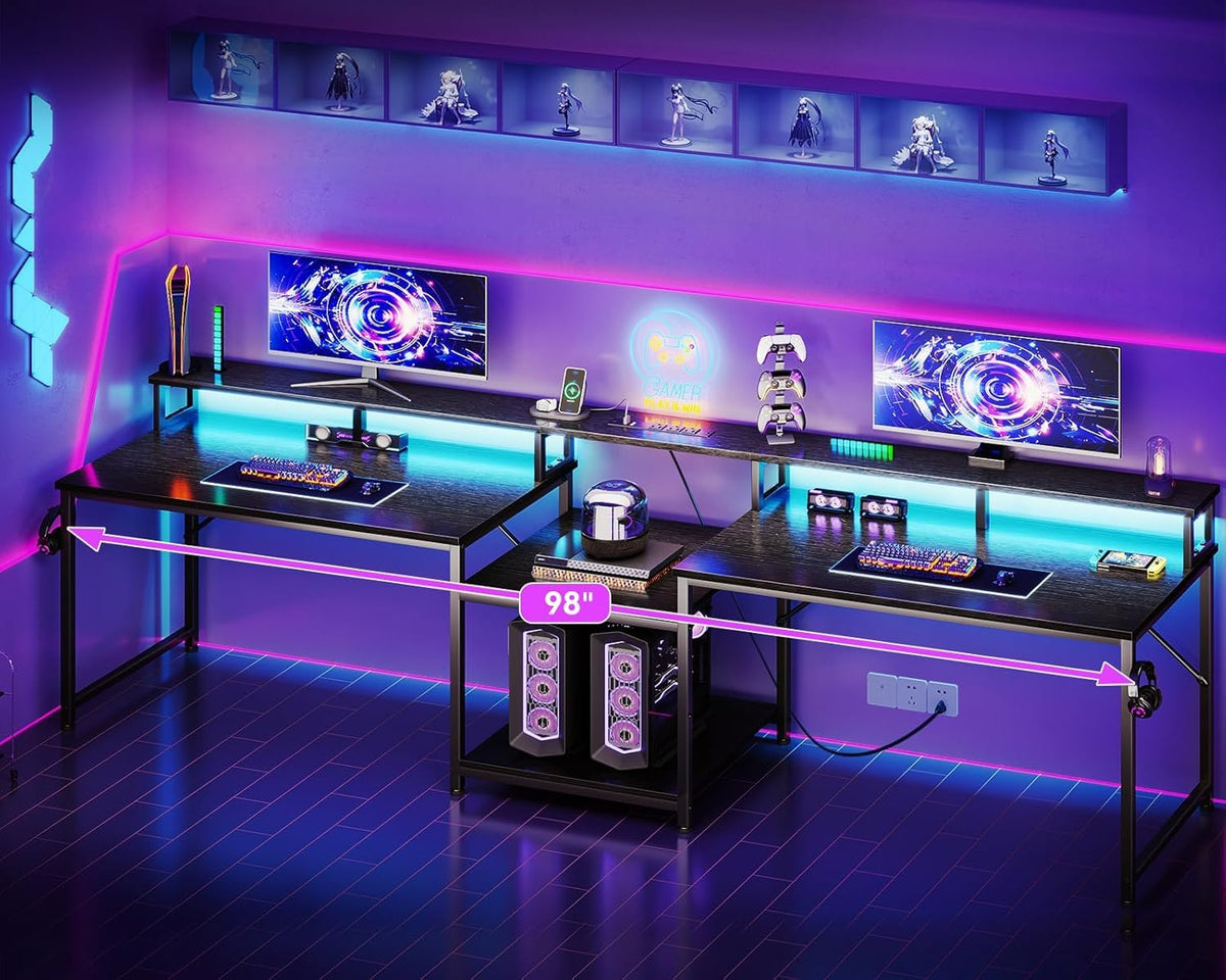 98'' 2 Person Gaming Desk with LED Lights H91294