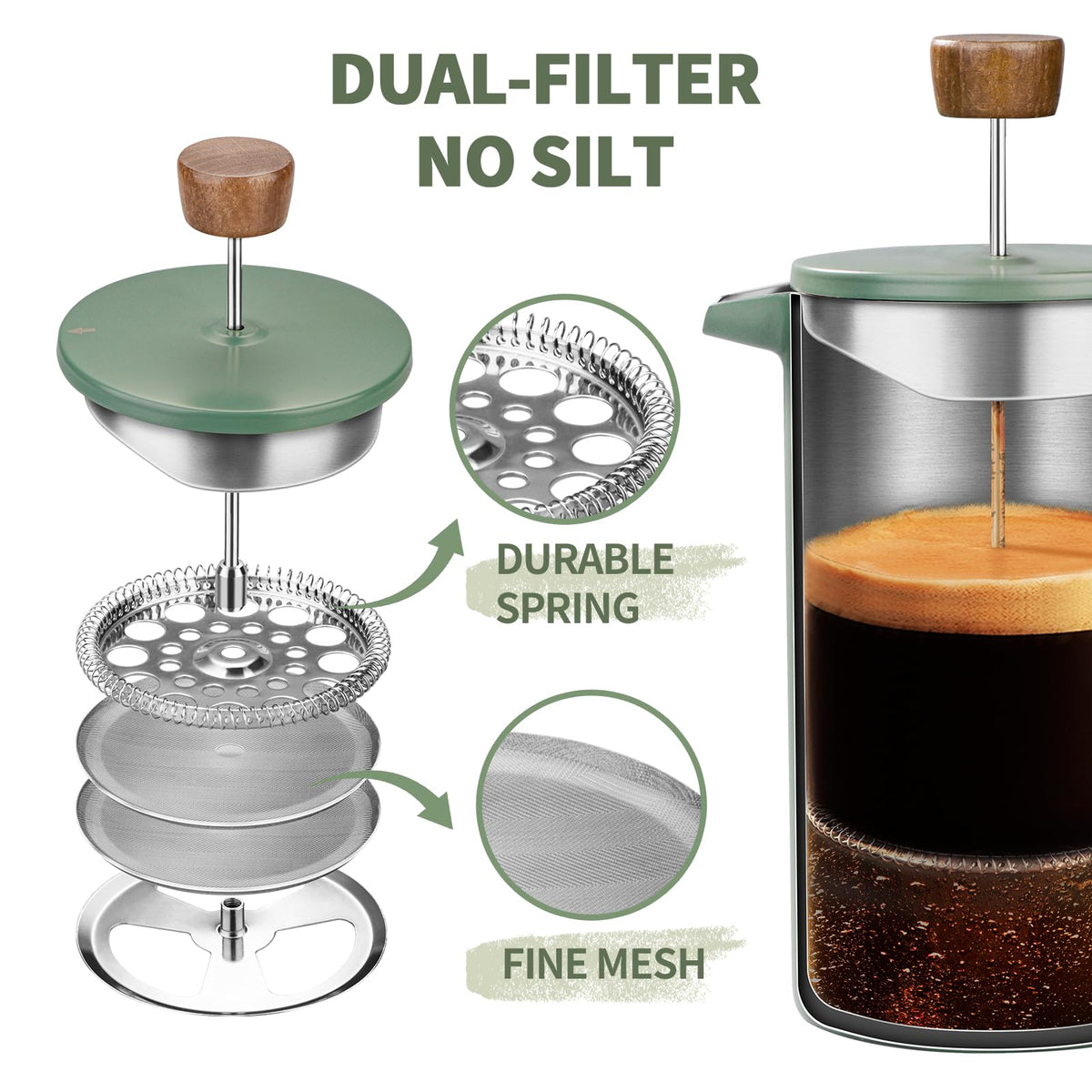 34oz Stainless Steel Double Wall Insulated French Press E4495