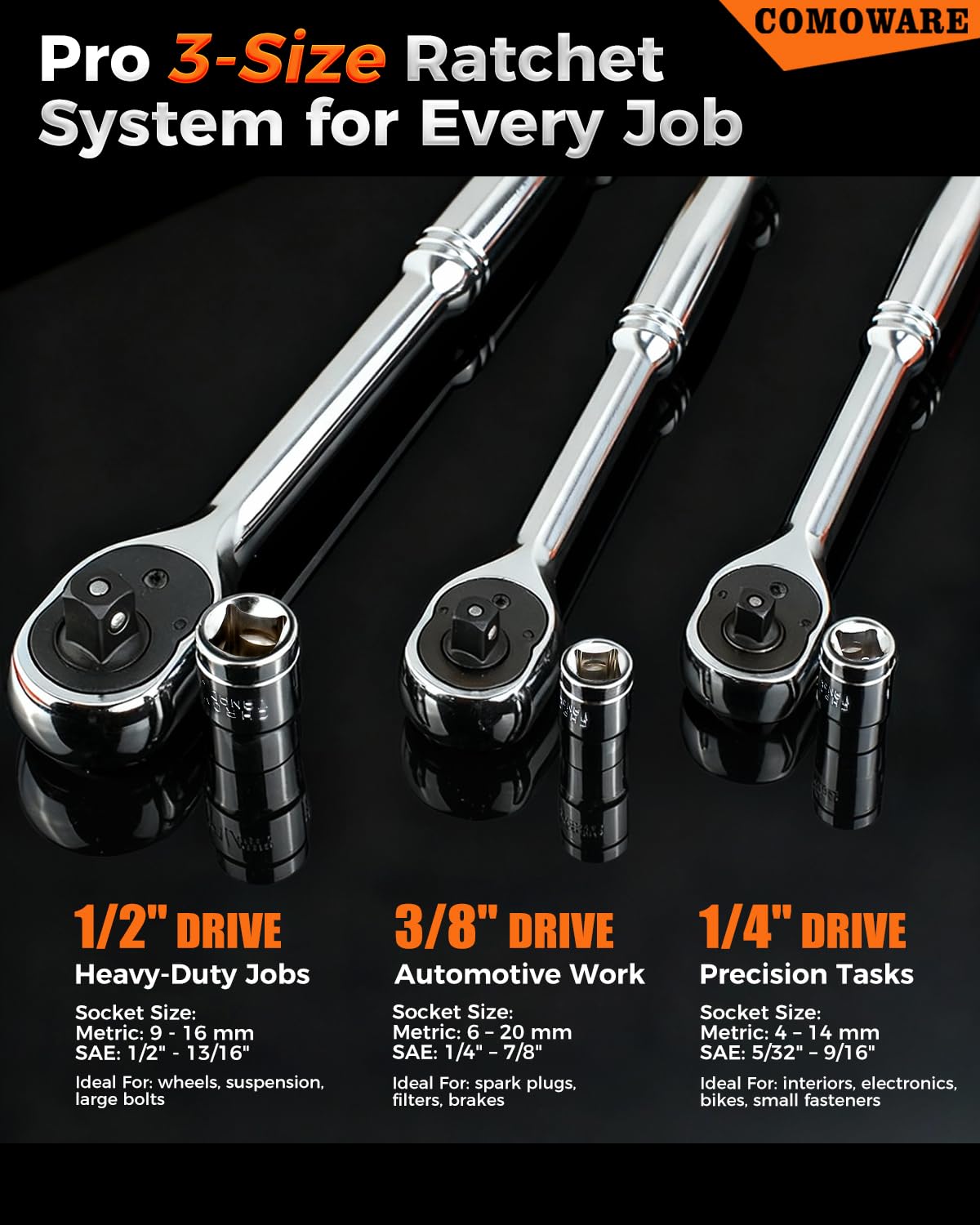 320-Piece Mechanic Tool Set with Case, 1/4" 3/8" 1/2" Drive SAE & Metric Socket Wrench Set, CR-V Steel X872711