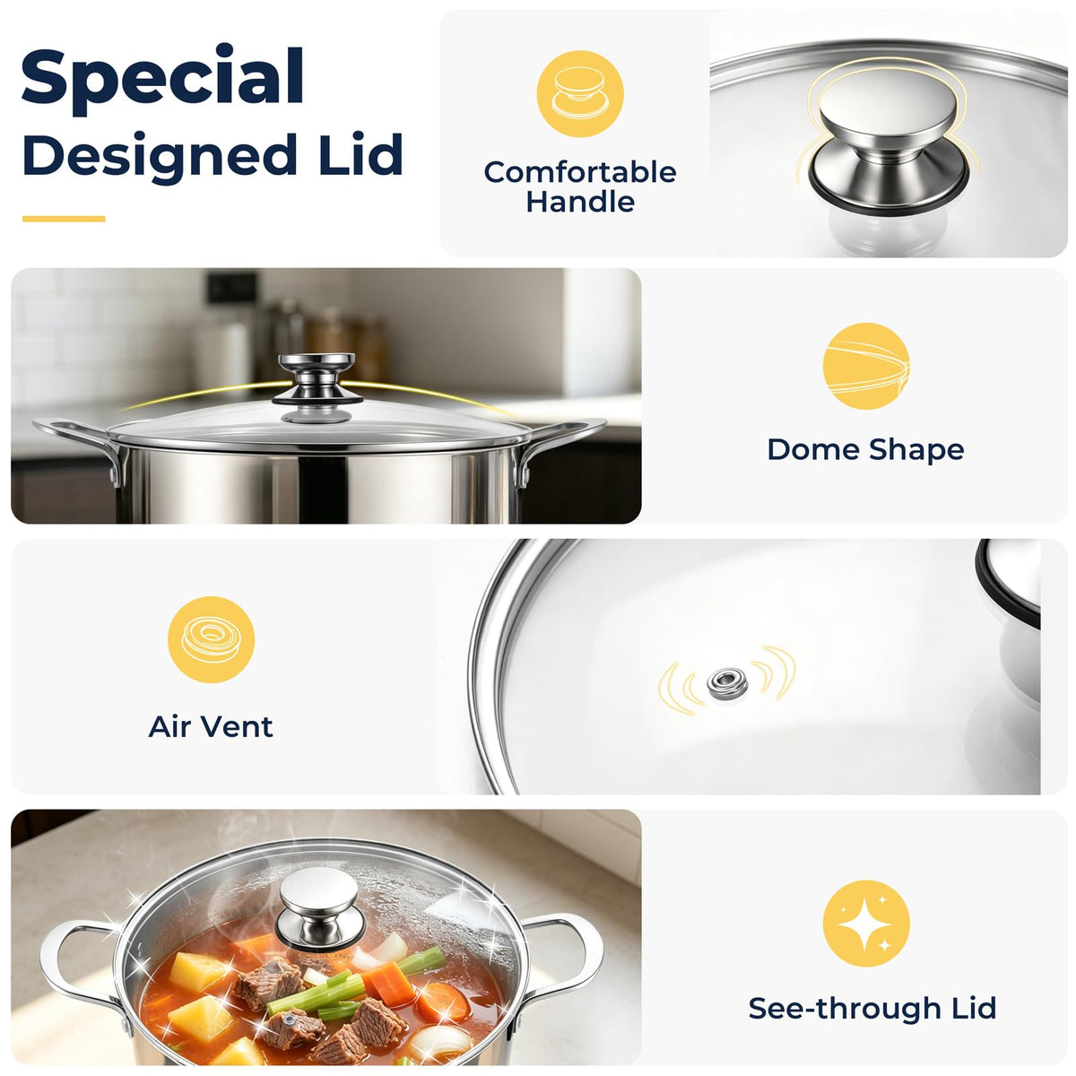 8QT Stainless Steel Stock Pot with Lid K7560