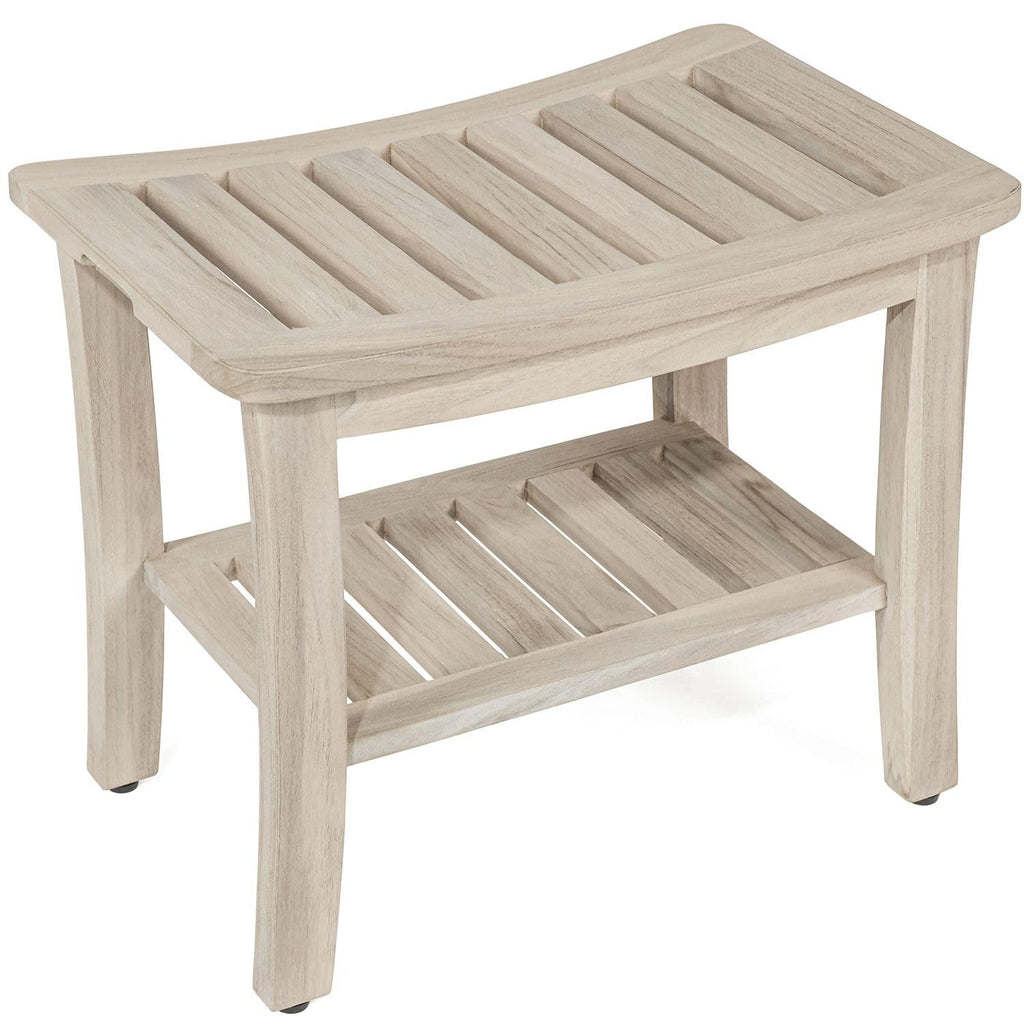 Gray Teak Shower Bench with Shelf 21 Inch F9323