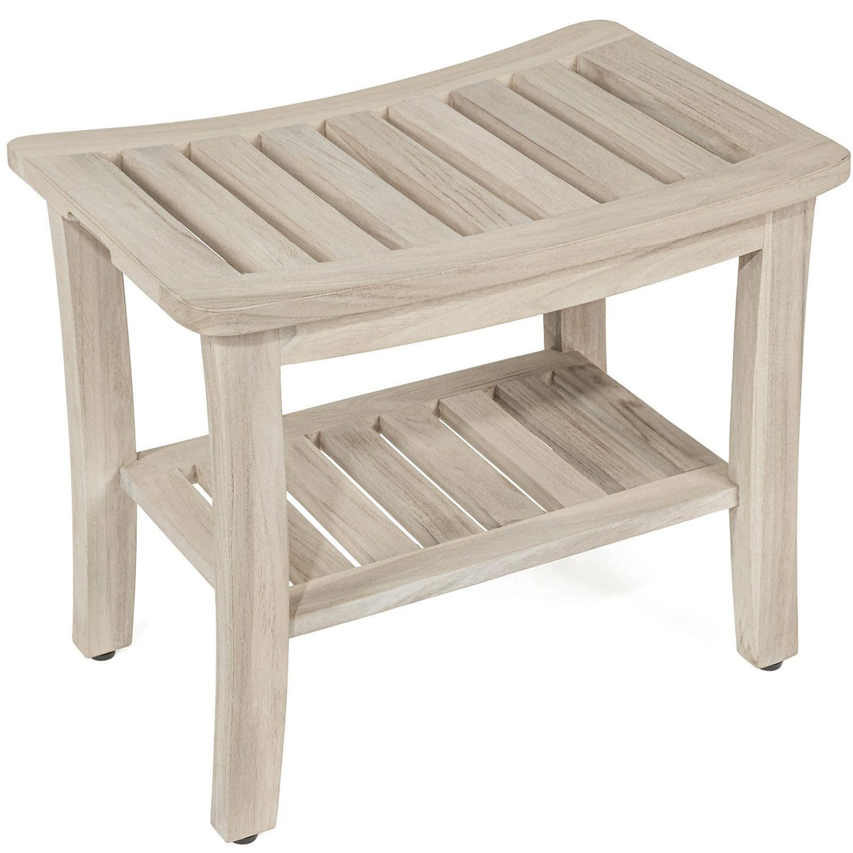 Gray Teak Shower Bench with Shelf 21 Inch F9323