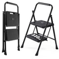 2 Step Stool with Anti-Slip Pedal & Handrail, 330lbs, Black O7078