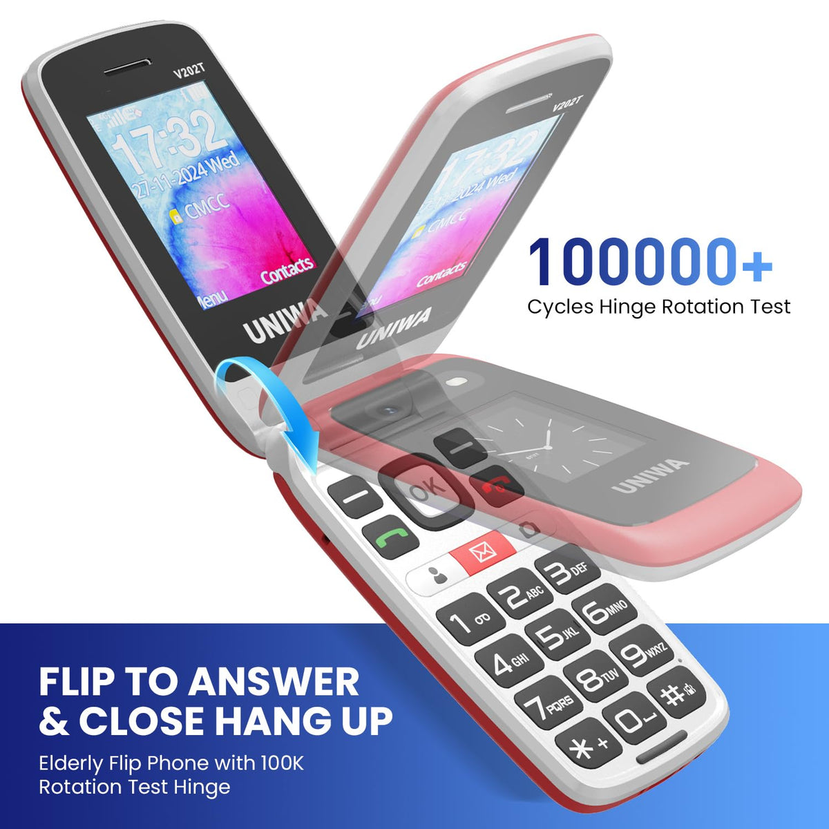 4G Flip Phone Unlocked Dual Screen 2.4"+1.77" Red P777599