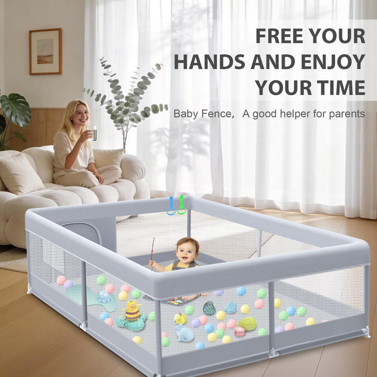 50 x 50 Inch Baby Playpen with Breathable Mesh Y37498