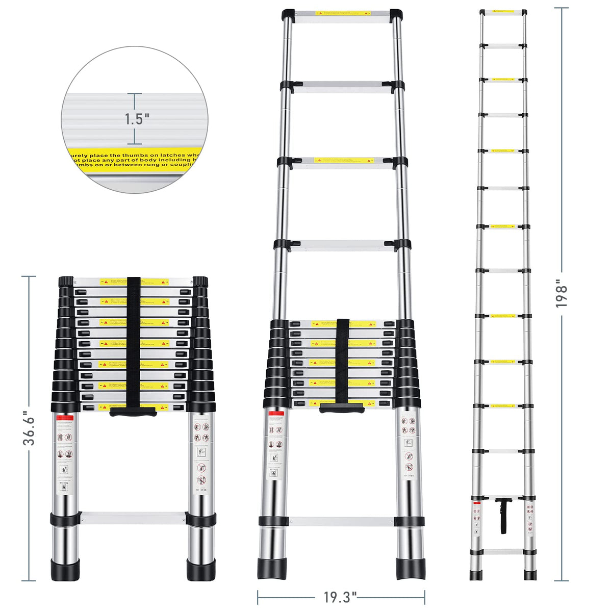16.5FT Aluminum Telescoping Ladder 330 lbs M171665