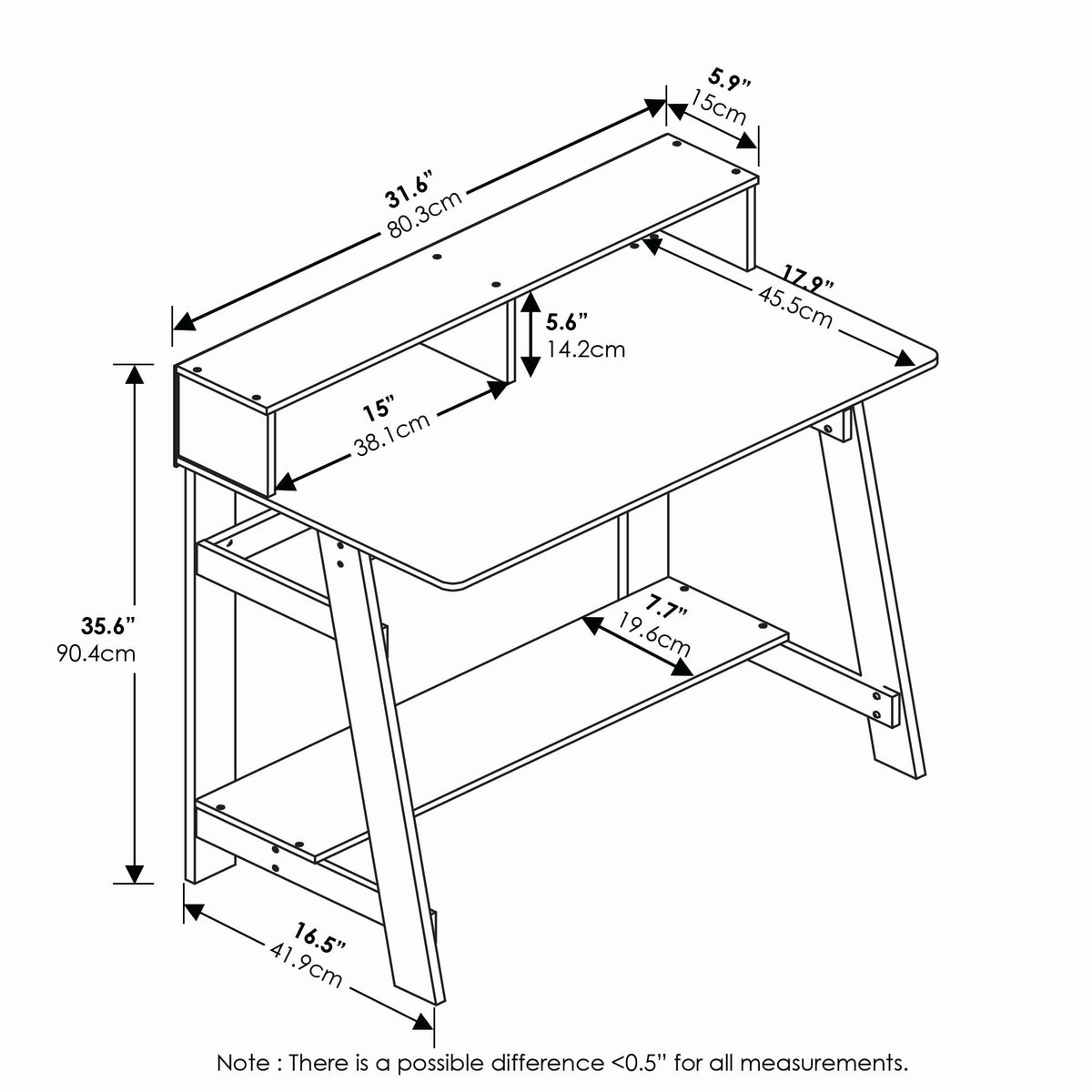 32-Inch Computer Desk with Hutch Shelf R166