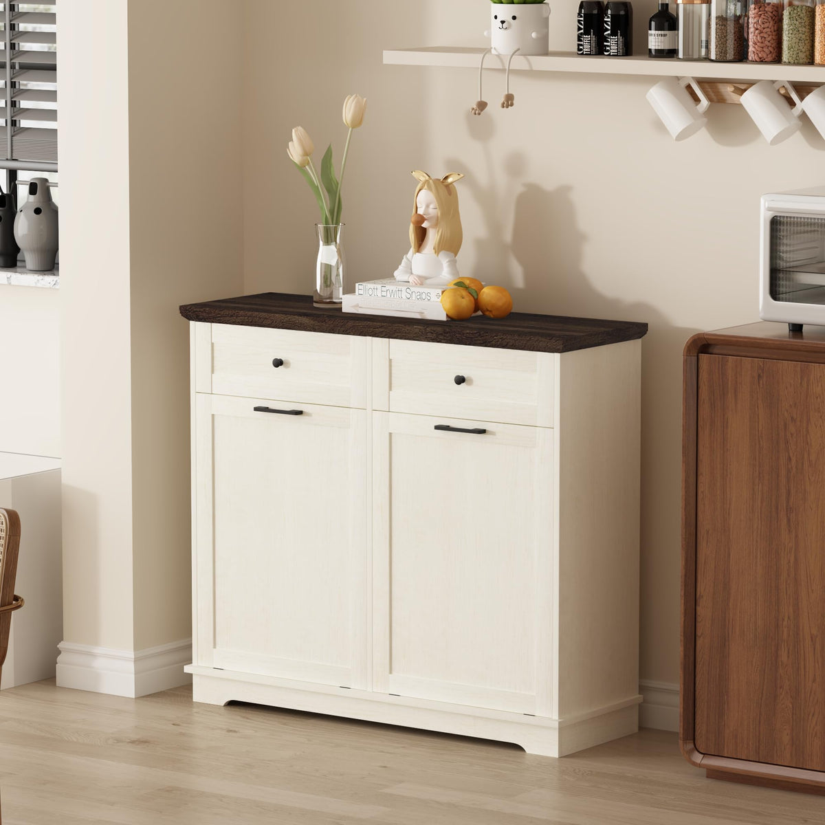 20 Gallon Double Tilt Out Wood Trash Can Cabinet with Drawer L517001