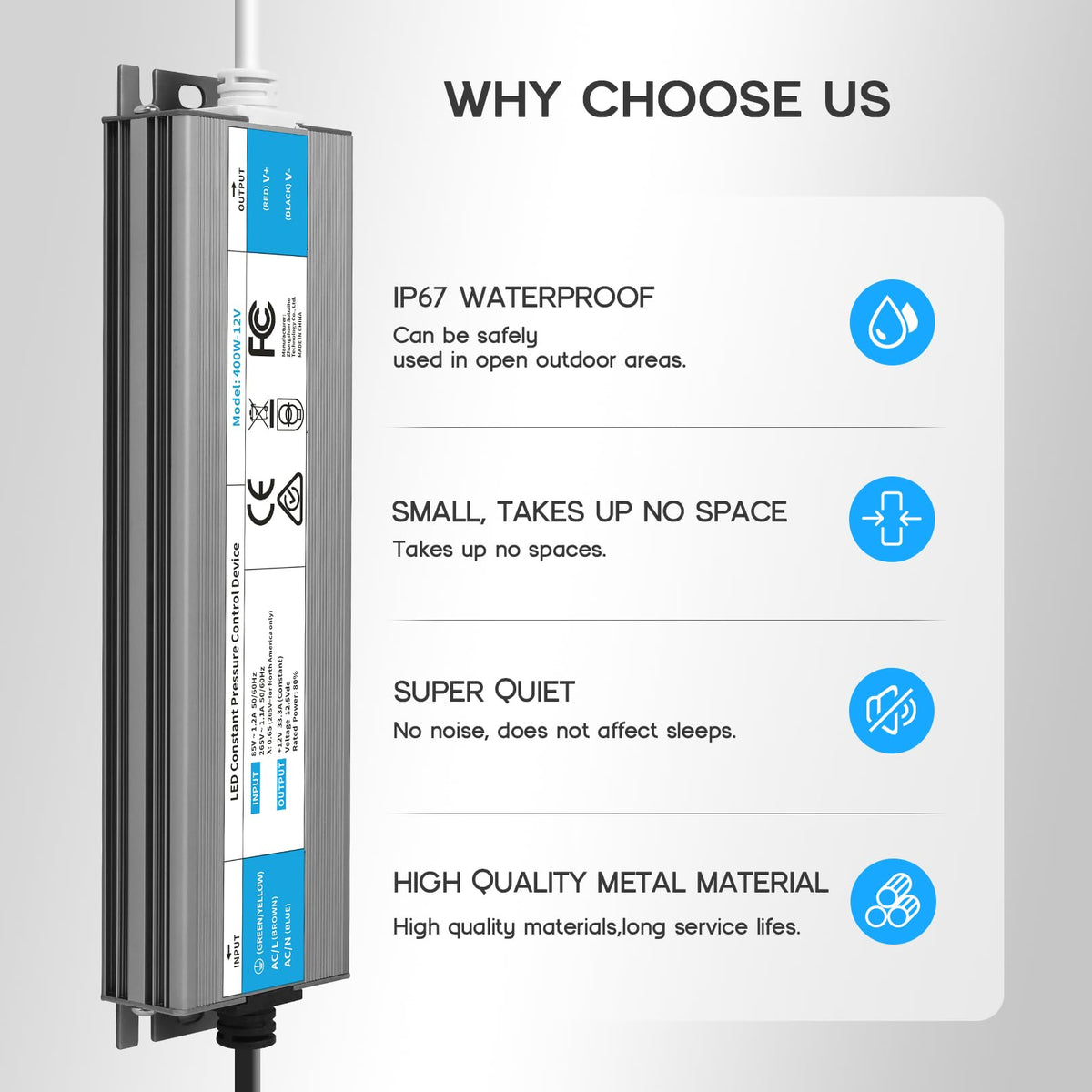 200 Watts Waterproof IP67 LED Driver 85V-265V AC to 12V DC Converter F8863