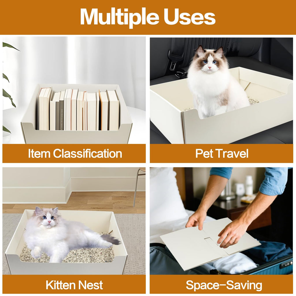 8 Pack White Foldable Disposable Litter Boxes with Scoop K8785