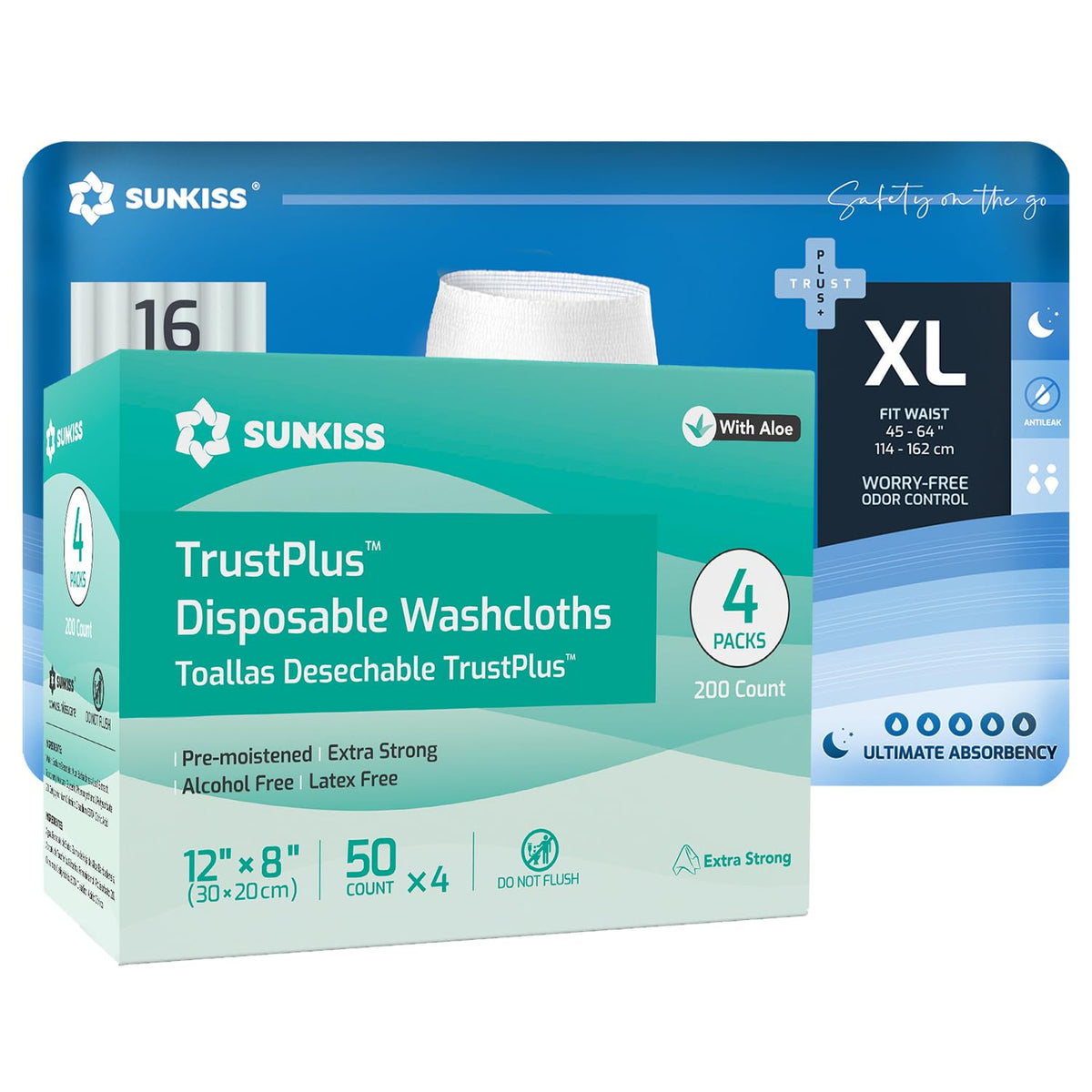 Incontinence Disposable Underwear XLarge 16 Count & Wet Wipes 200 Count K3825