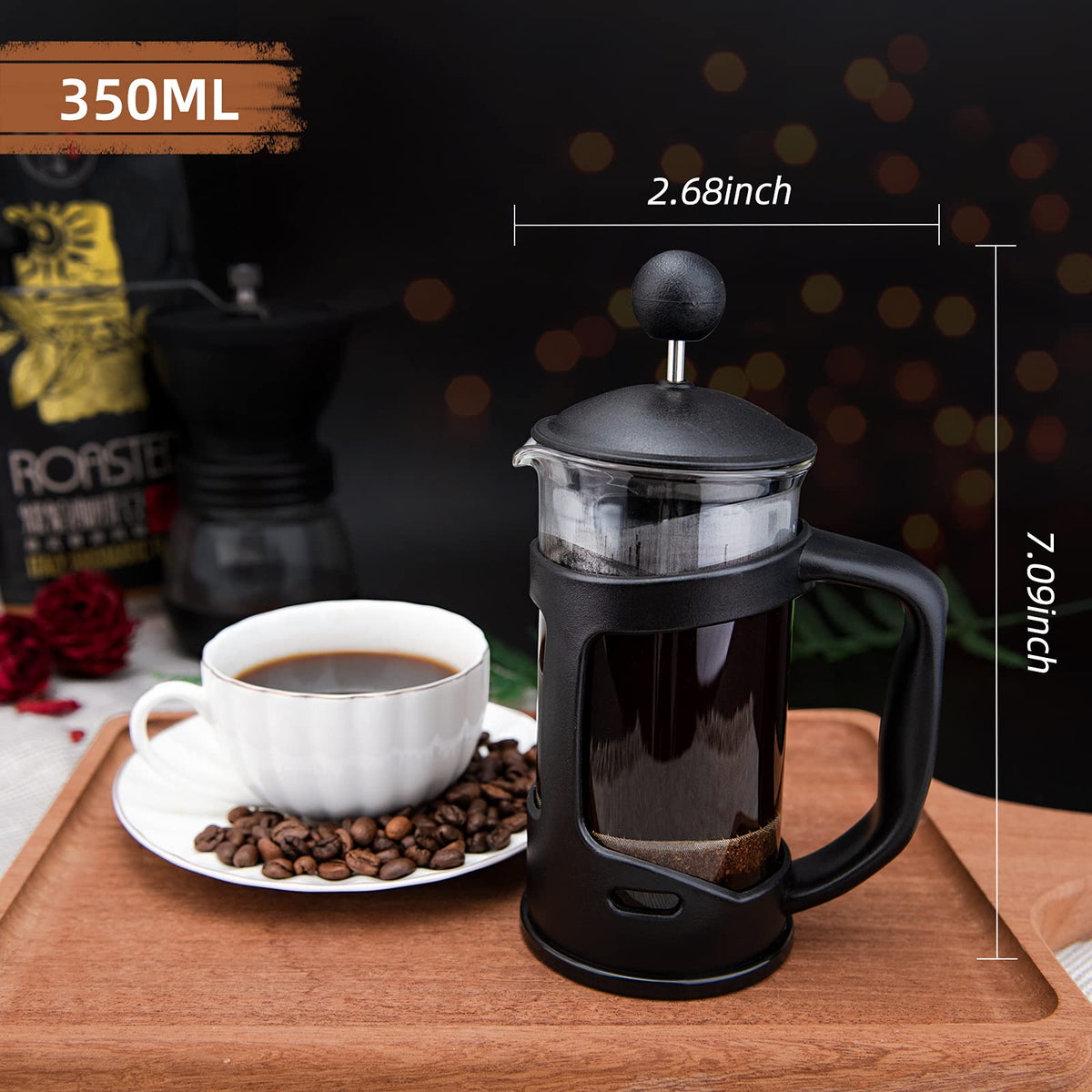 Mini French Press Coffee Maker, 1 Cup, 12oz, Stainless Steel Filter W235