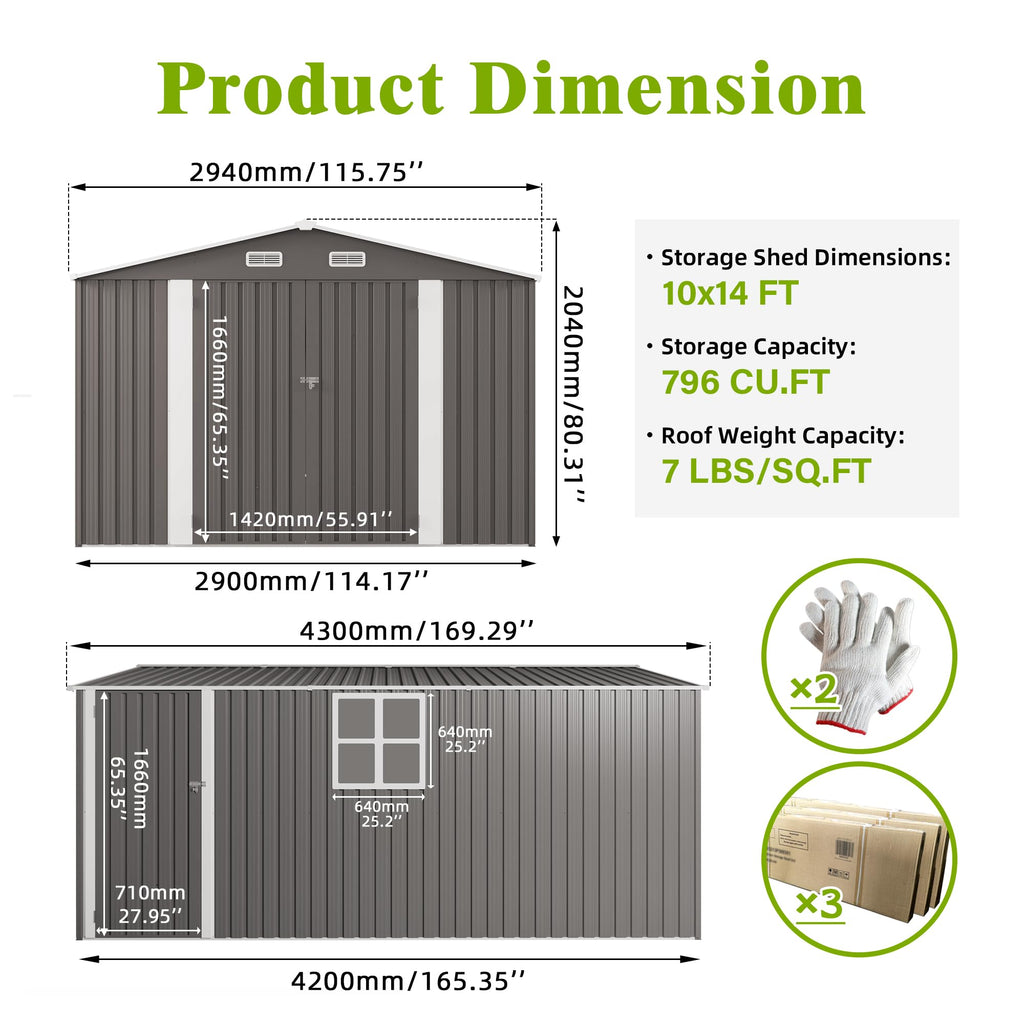 10x14 FT Outdoor Metal Storage Shed J37496