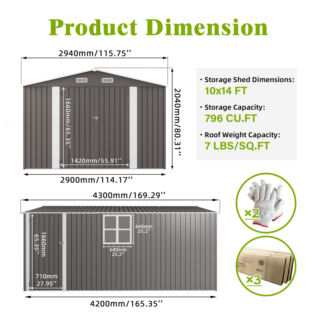 10x14 FT Outdoor Metal Storage Shed J37496
