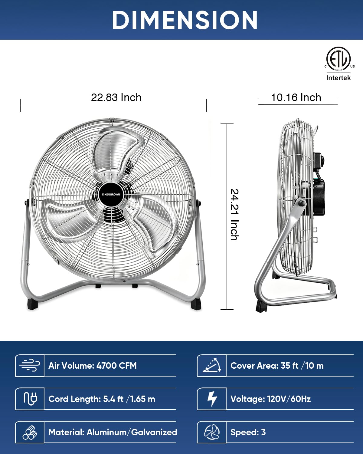 20 Inch 3 Speed Metal Industrial Fan K353