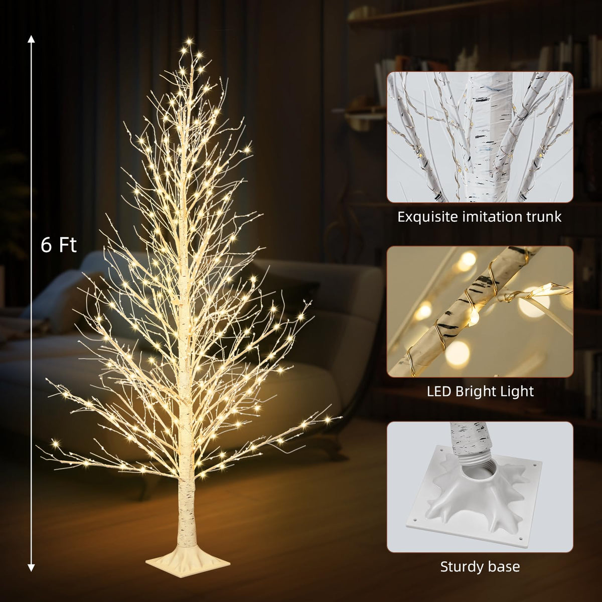 6FT LED Lighted Birch Tree with Timer IP44 Waterproof A15477