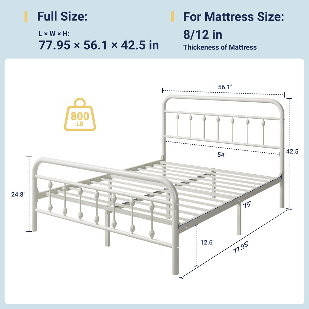14 Inches Full Size Off White Metal Platform Bed Frame O4256
