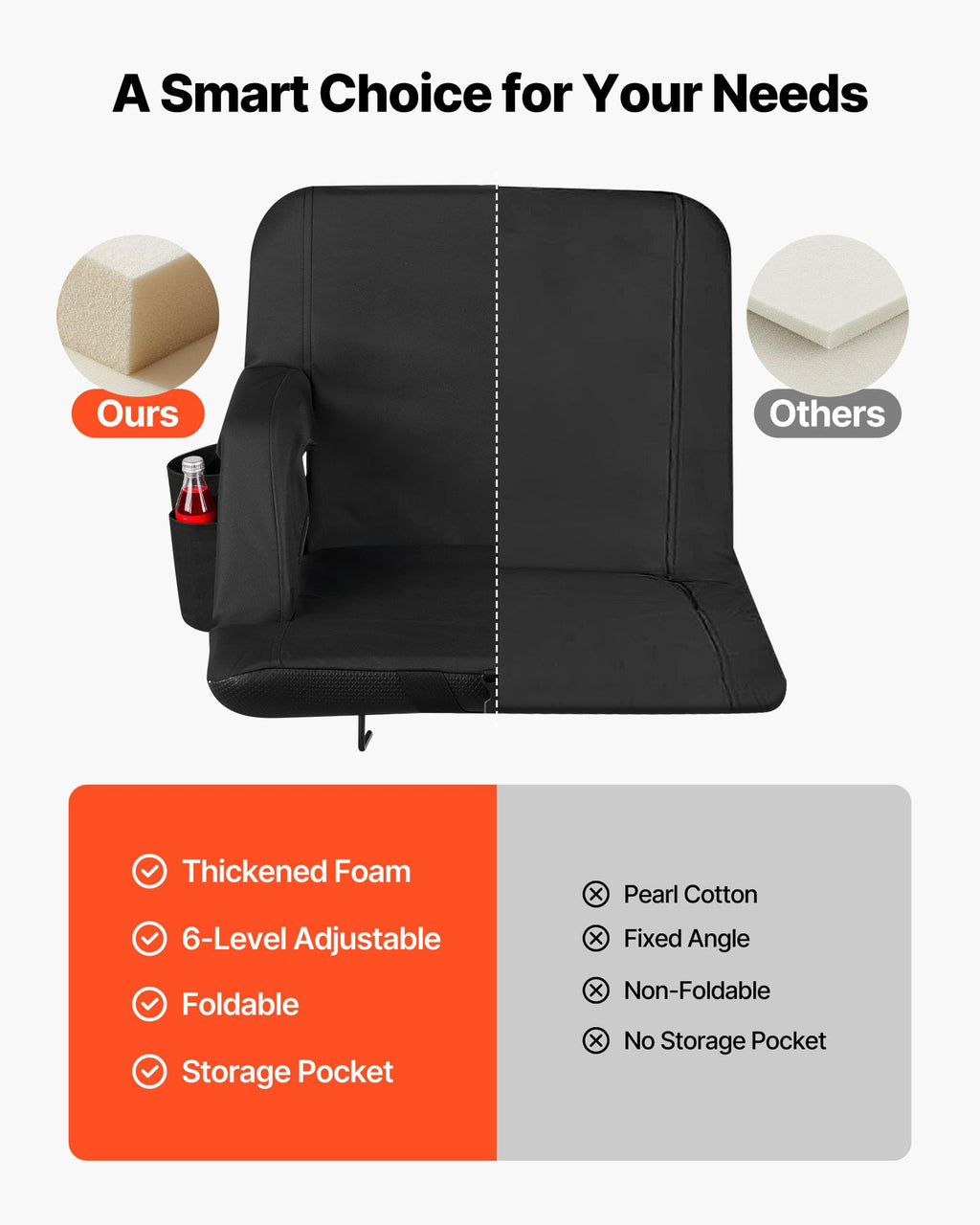 6 Adjustable Angle Padded Stadium Seat with Armrest M630231