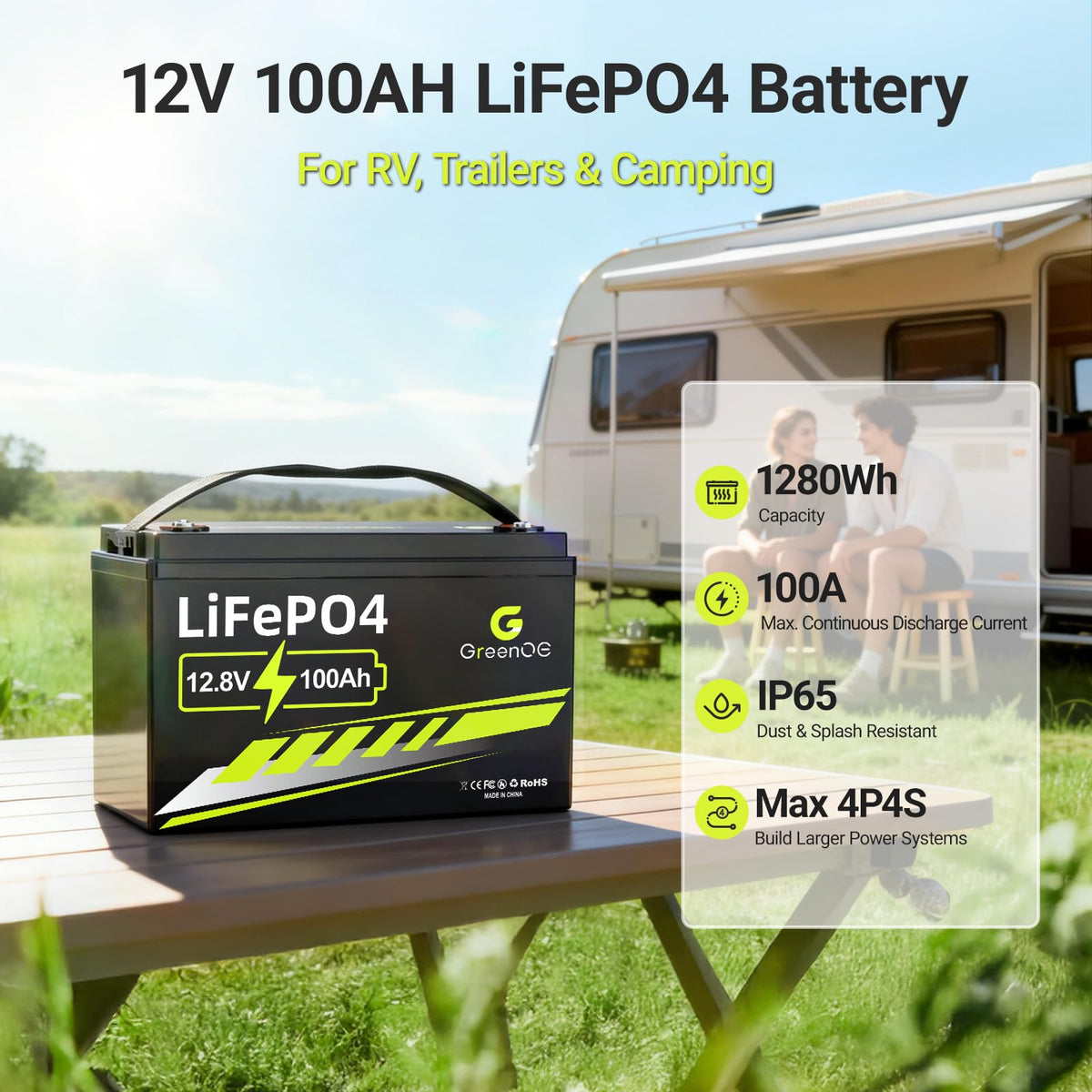 12V 100Ah LiFePO4 Deep Cycle Battery with 100A BMS V64624