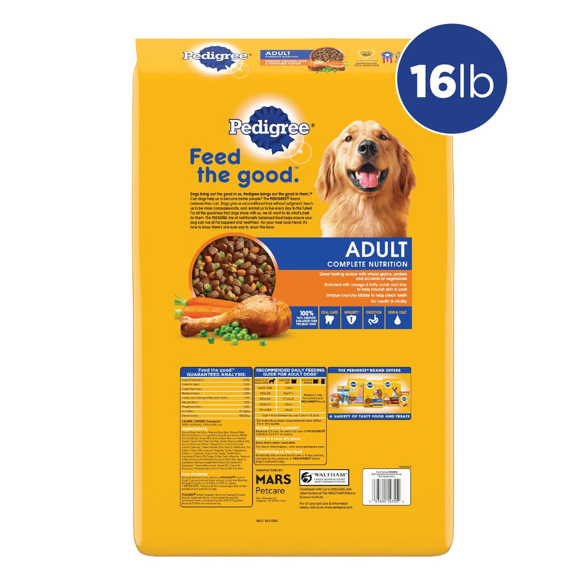 Adult Dry Dog Food Roasted Chicken Rice & Vegetable Flavor Kibble 16 lb. Bag W6552