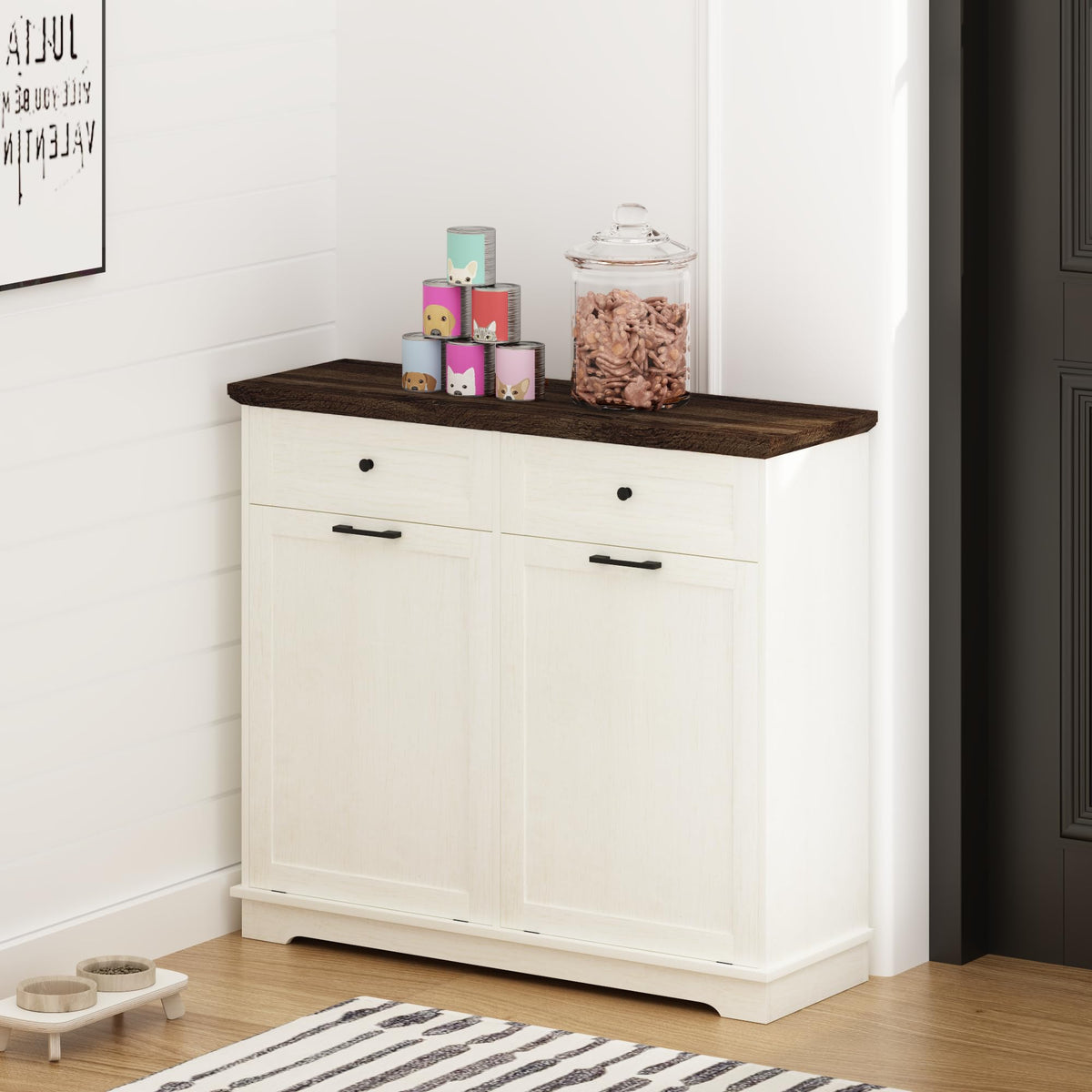 20 Gallon Double Tilt Out Wood Trash Can Cabinet with Drawer L517001