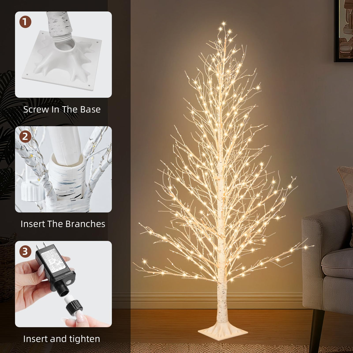 6FT LED Lighted Birch Tree with Timer IP44 Waterproof A15477