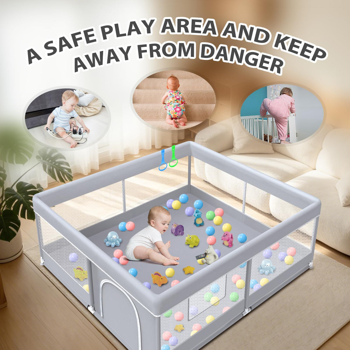 50 x 50 Inch Baby Playpen with Breathable Mesh Y37498