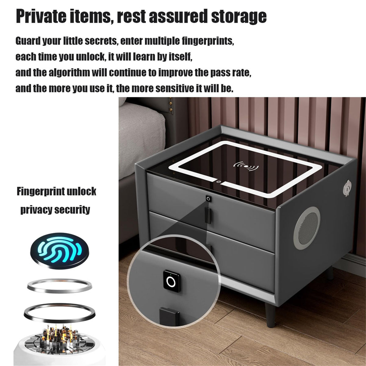 Pink 3 Drawer Nightstand with Charging Station Z45097