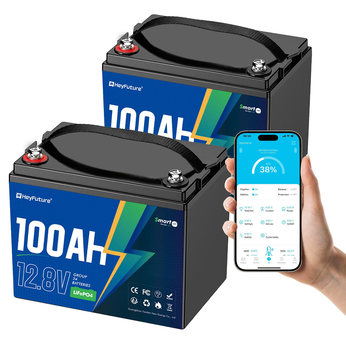 12V 100Ah LiFePO4 Battery 2 Pack H26870